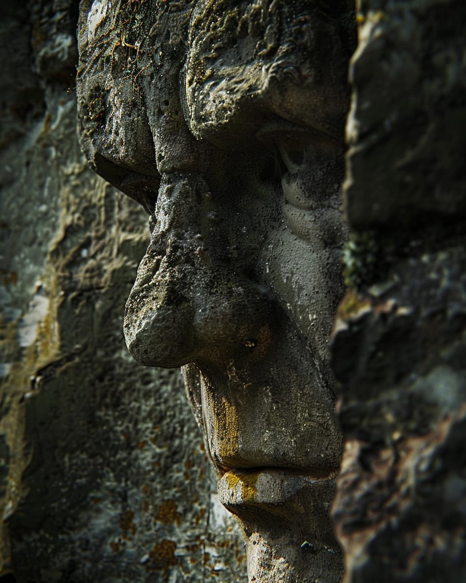 A face carved into the castle wall